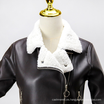 Chaqueta de cuero con faux de solapa de damas